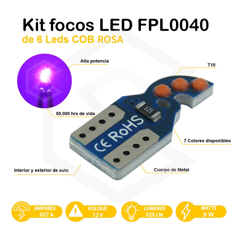Kit De 10 Focos De Pellizco T10 6  Leds Cob Alta Potencia