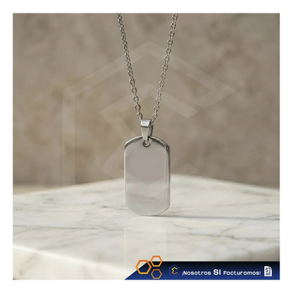 Collar Dije Rectangulo Plata Personalizado Grabado Acero Ino Plateado