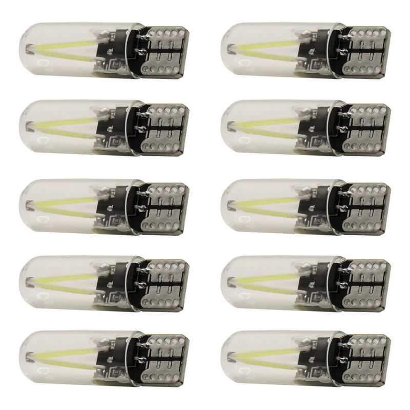Kit 10 Foco De Pellizco Led Cob Vidrio Filamento Canbus T10