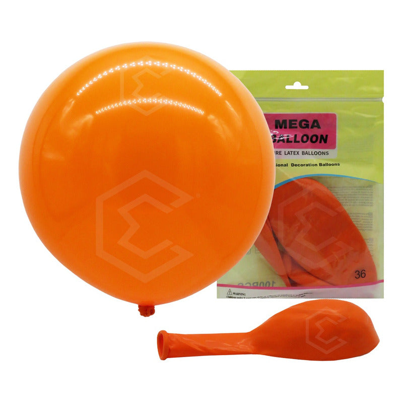 Bolsa 3 Globos Naranja Brillosos #36 Fiestas Y Bodas Latex Naranja Brilloso