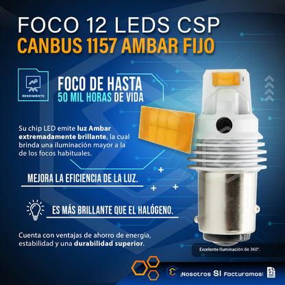 Par De Focos 1157 12 Leds Csp Canbus Fijo 10-60v 11w 1100lm
