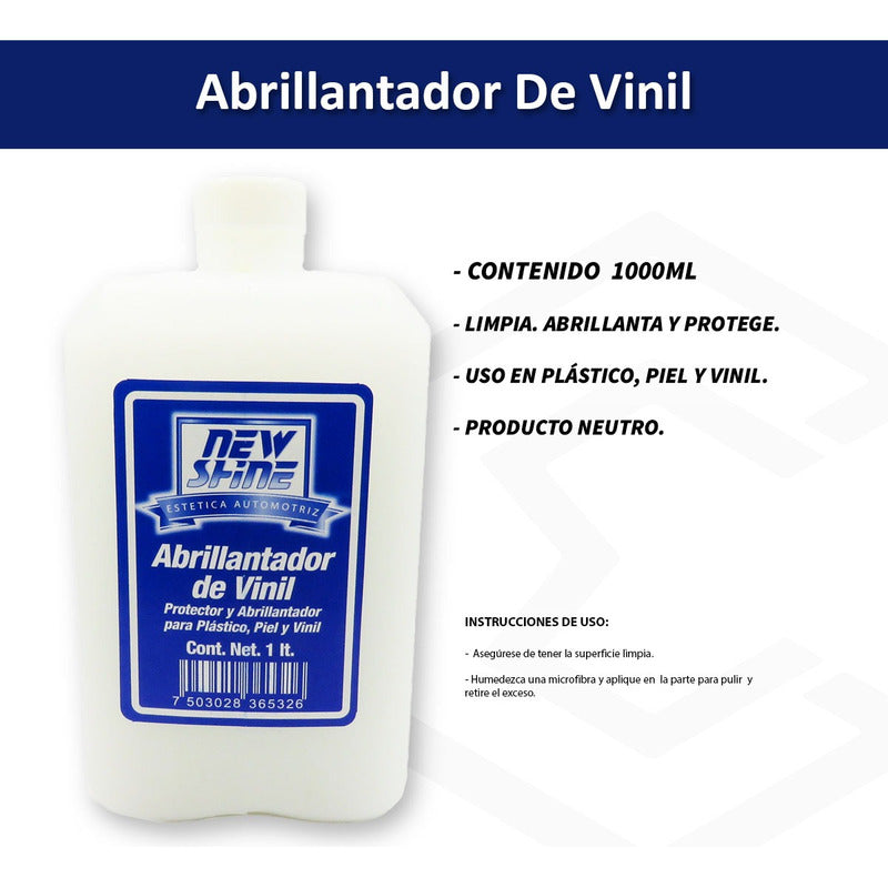 2 Abrillantador De Vinil Plastico Y Piel Liquido 1000ml Transparente