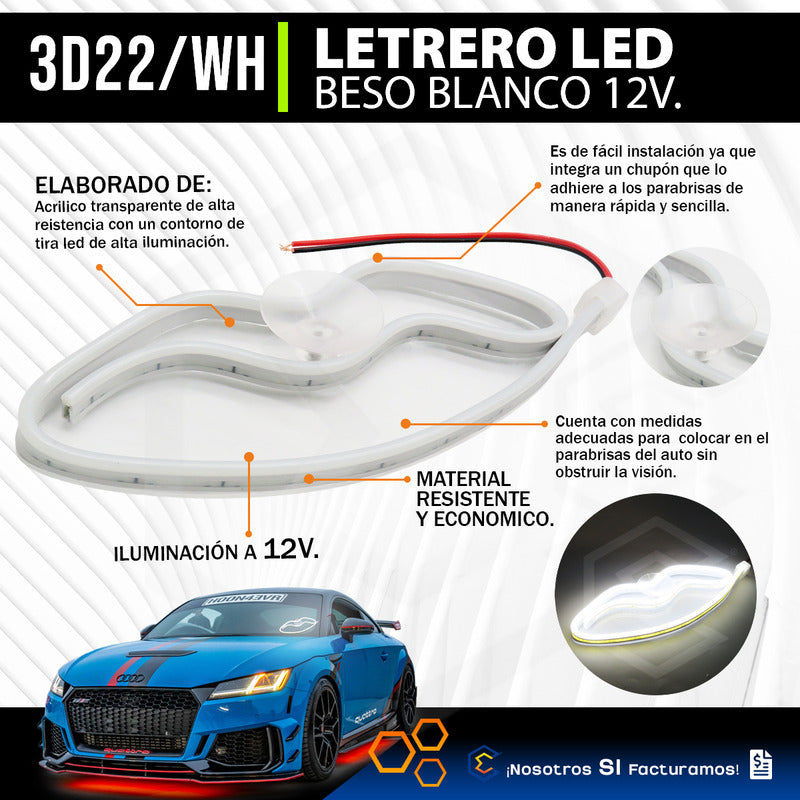 Figura Beso Led Luz Neon Parabrisas Chupón Grande 26cm 12v