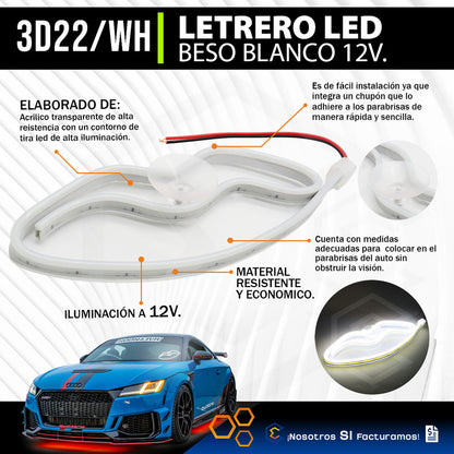 Figura Beso Led Luz Neon Parabrisas Chupón Grande 26cm 12v