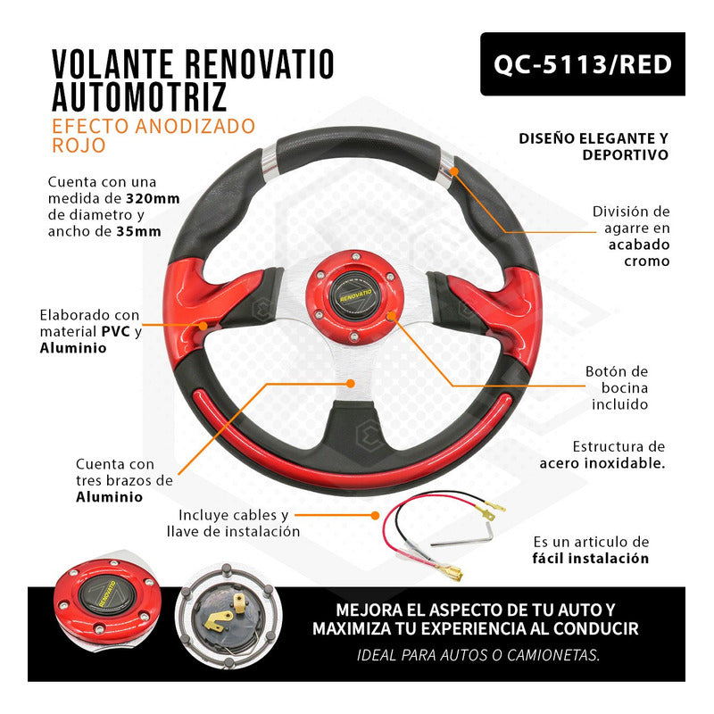 Volante Deportivo Universal De Metal Con Agarre En Cromo