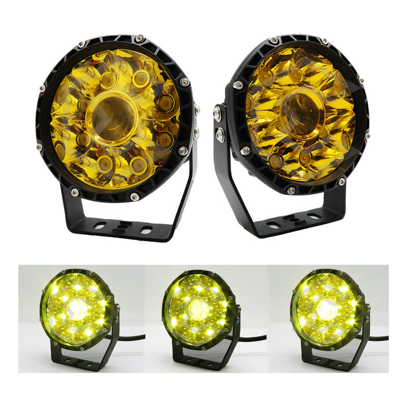Par De Faros 9 Leds Redondo Con Lupa Luz Fija 5 PuLG 12-24v