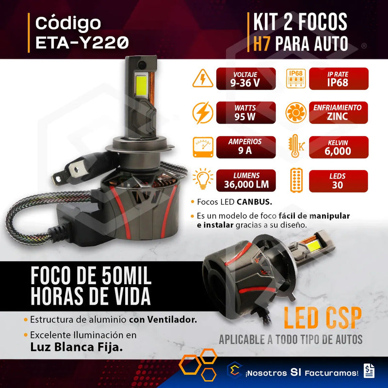 2 Focos 30 Leds H7 Ventilador Alta O Baja 36000lm 95w 9-36v H7