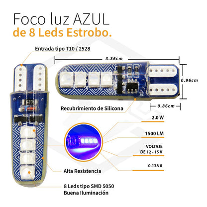 Par Focos De Pellizco T10 8 Led Codigo 3 Funciones 12v