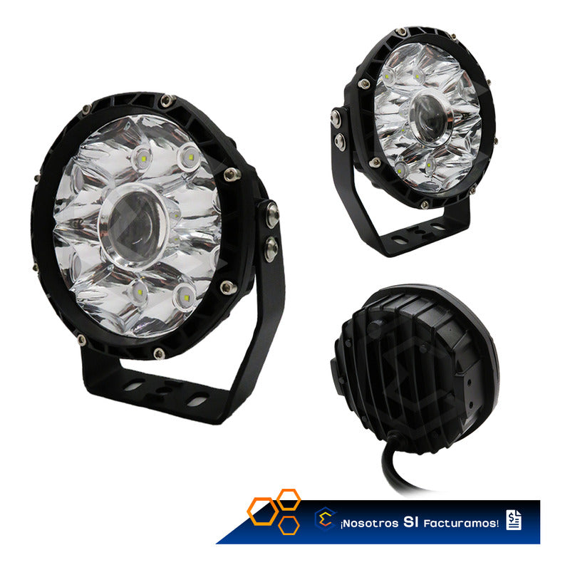 Par De Faros 9 Leds Redondo Con Lupa Luz Fija 5 PuLG 12-24v