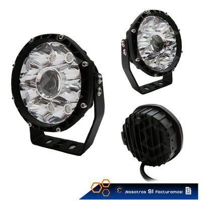 Par De Faros 9 Leds Redondo Con Lupa Luz Fija 5 PuLG 12-24v