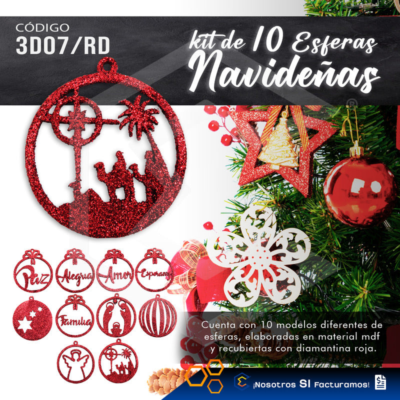 Esferas Navideñas Para Arbol Navidad Diamantina  Kit 10pzas