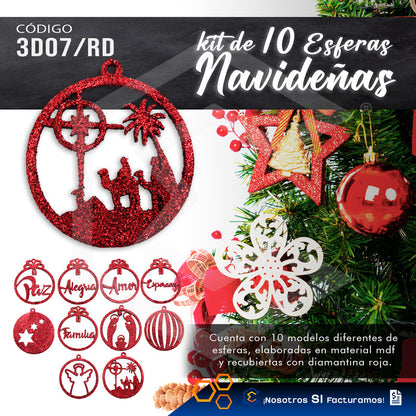 Esferas Navideñas Para Arbol Navidad Diamantina  Kit 10pzas