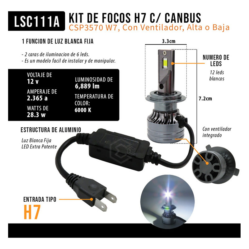 Kit Focos H7 C/ Canbus Csp3570 W7 C/ Ventilador Alta O Baja H7