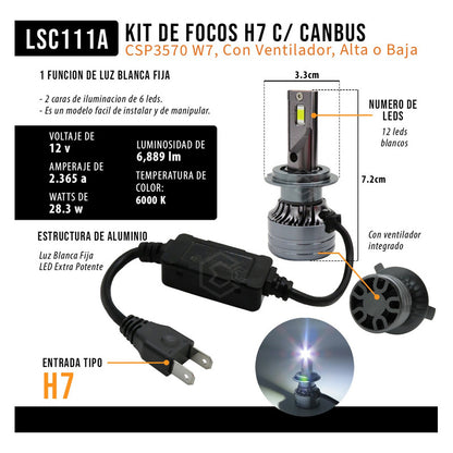 Kit Focos H7 C/ Canbus Csp3570 W7 C/ Ventilador Alta O Baja H7
