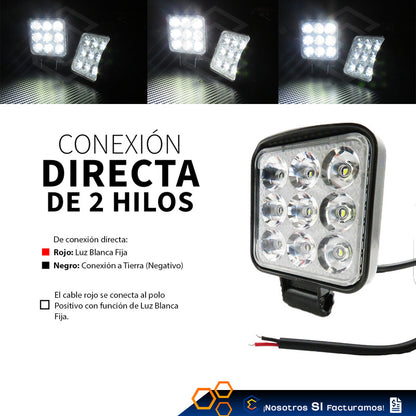 Par De Faros 9 Leds Auxiliar Cuadrado Blanco 30,000lm 12-24v Transparente