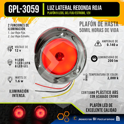 1 Plafon 9 Led Gel Redondo Bisel Cromo 2'' Estrobo 12-24v