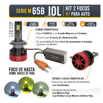 2 Focos H7 12 Leds Csp Bicolor Ventilador Alta Baja 14,000lm H7