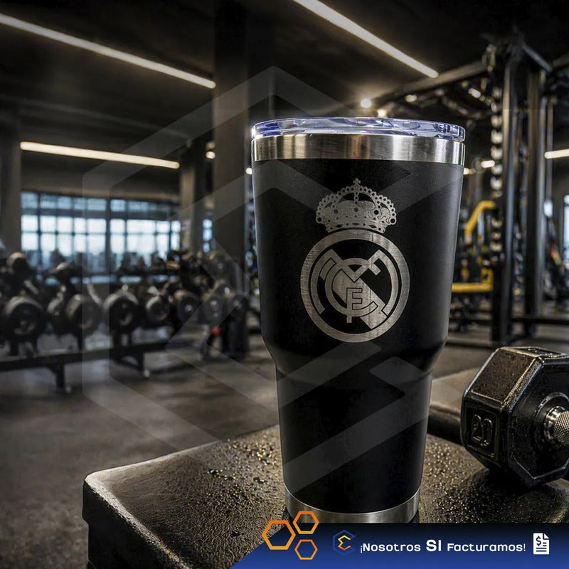 Vaso Termo Real Madrid Champions Láser Acero Inoxidable 30oz Negro Vaso Termo Real Madrid Champions Láser Acero Inoxidable 30oz