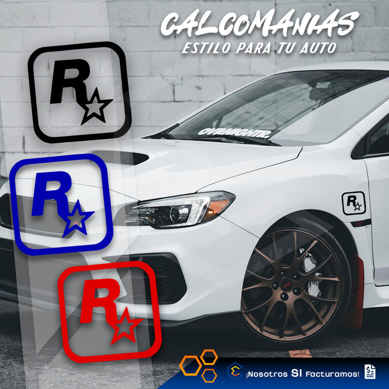 2 Calcomanía Rockstar Gta Sticker Vinil Auto Moto 9.5 X9.5cm