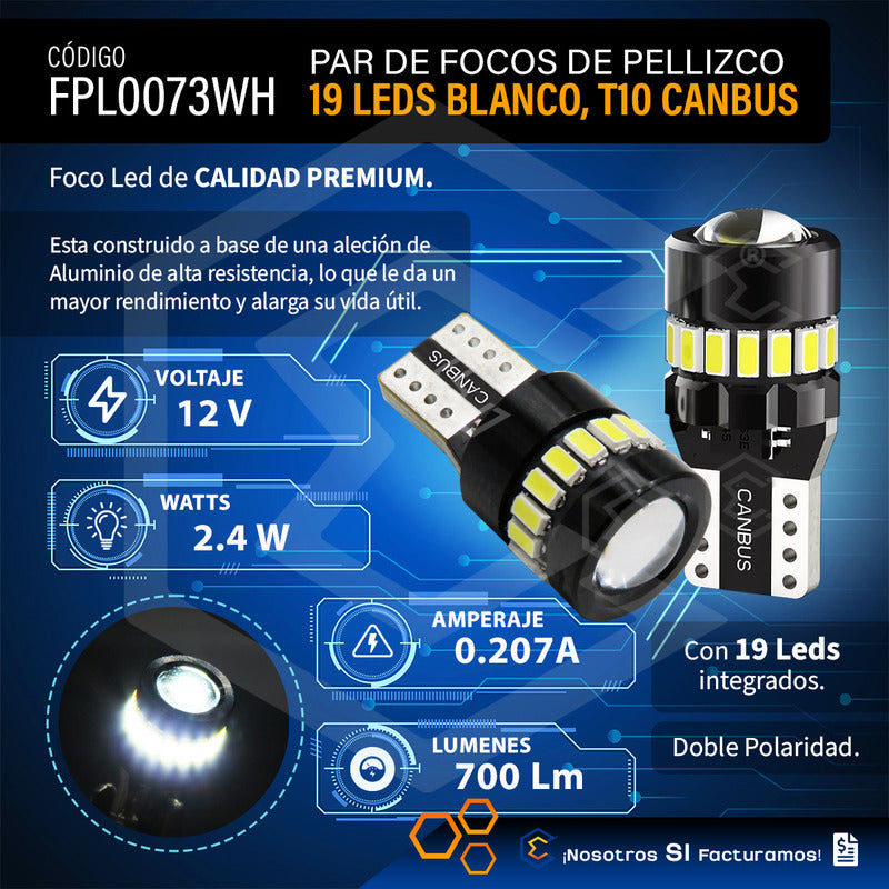 Par De Focos De Pellizco 19 Leds T10 Canbus Lupa 2.4w 700lm