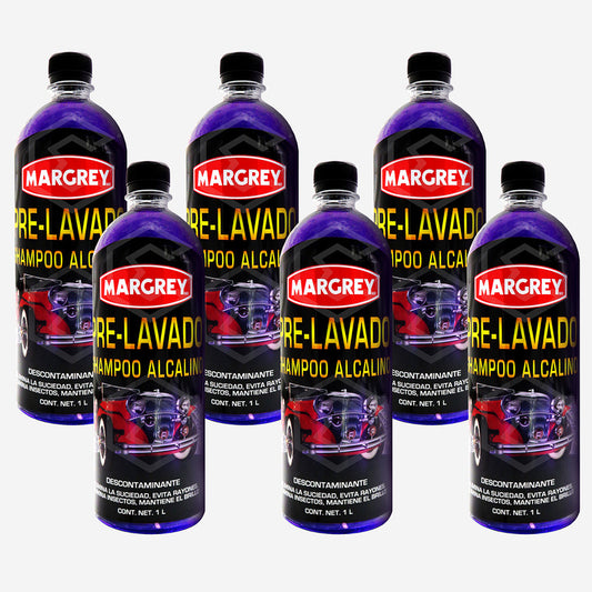 Kit Con 6 Prelavador Shampoo Alcalino 1l Margrey Automotriz