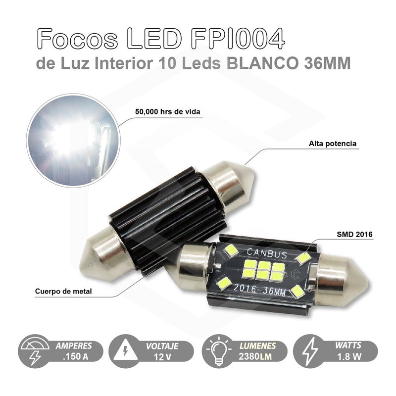 Par De Focos Luz Interior 10 Leds Canbus 31mm 36mm 39mm 41mm