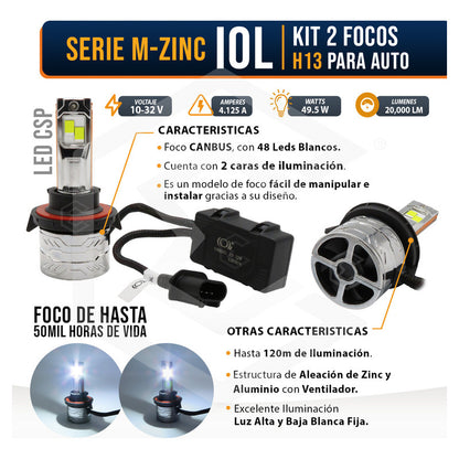 Kit 2 Focos H13 48led Csp Nitrogeno Zinc Alta Y Baja 22000lm H13
