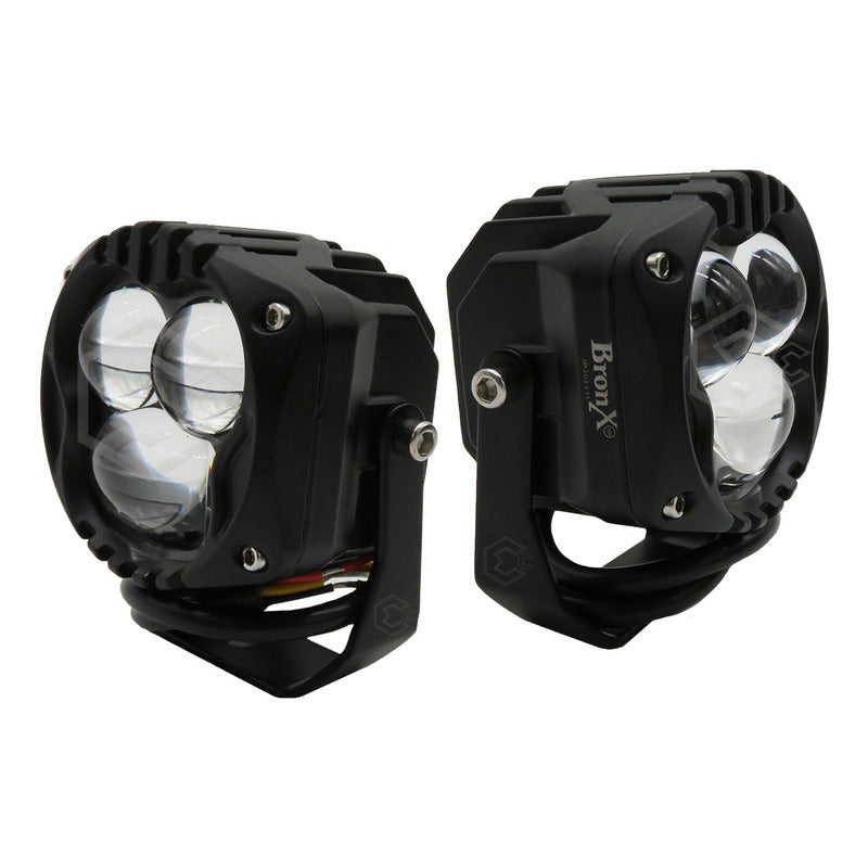 Par De Faros Cuadrado Bicolor 5 Leds Hiper Lupa Fijo 12-24v