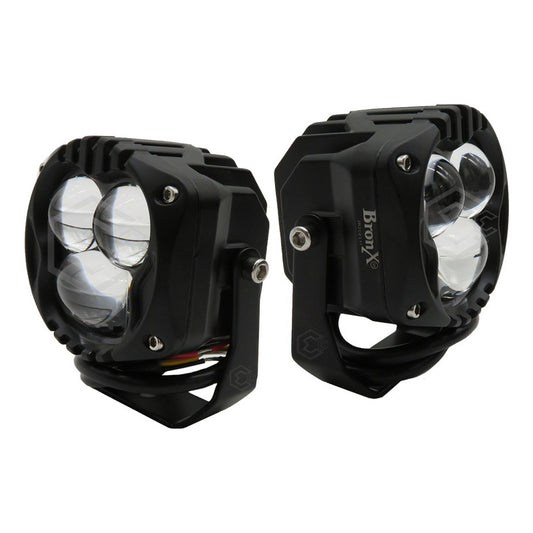 Par De Faros Cuadrado Bicolor 5 Leds Hiper Lupa Fijo 12-24v