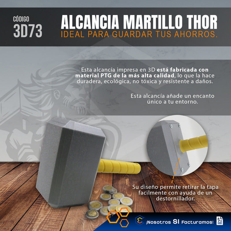 Alcancía Martillo Batalla Thor Avengers Marvel 23cm 3d Petg Martillo