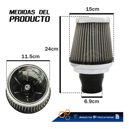 Filtro De Alto Flujo Con Cople Y Abrazadera Universal Auto