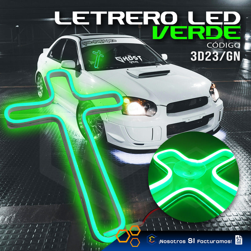 Figura Cruz Led Luz Neon Parabrisas Chupón Grande 26cm 12v