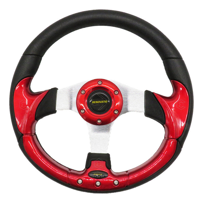 Volante Deportivo Universal De Metal Rojo Con 9 Pernos 32cm