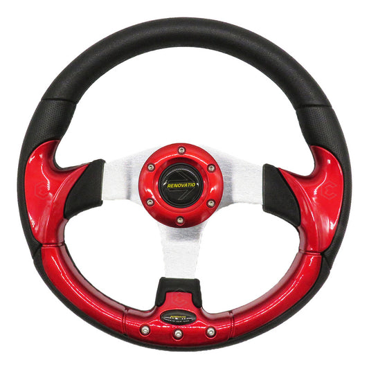 Volante Deportivo Universal De Metal Rojo Con 9 Pernos 32cm