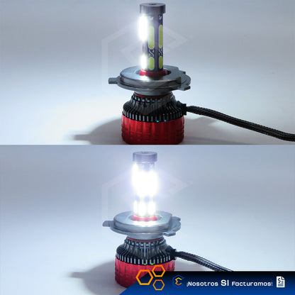2 Focos Led H4 Ventilador Alta Y Baja Aro Luz 15000lm 12-24v H4