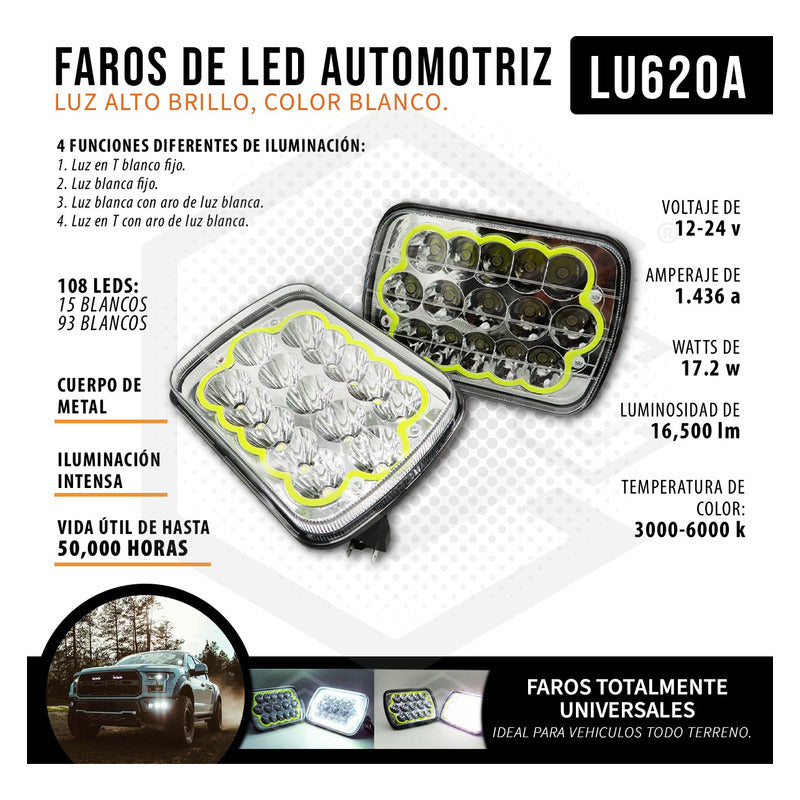 Par Unidad 5x7 108 Led Blanco Aro De Angel Alta/baja 12/24v