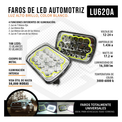 Par Unidad 5x7 108 Led Blanco Aro De Angel Alta/baja 12/24v