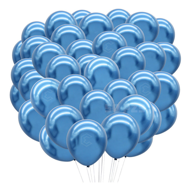 Bolsa 50 Globos Azul Metalizado #10 Fiestas Y Bodas Latex Azul