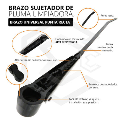 1 Pza Brazo Limpia Parabrisas Universal Metalicos Negro Derecho