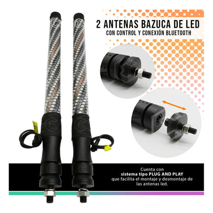 Antenas Led Rgb Bazooka Bluetooth App Rzr Can Am Atv 73cm