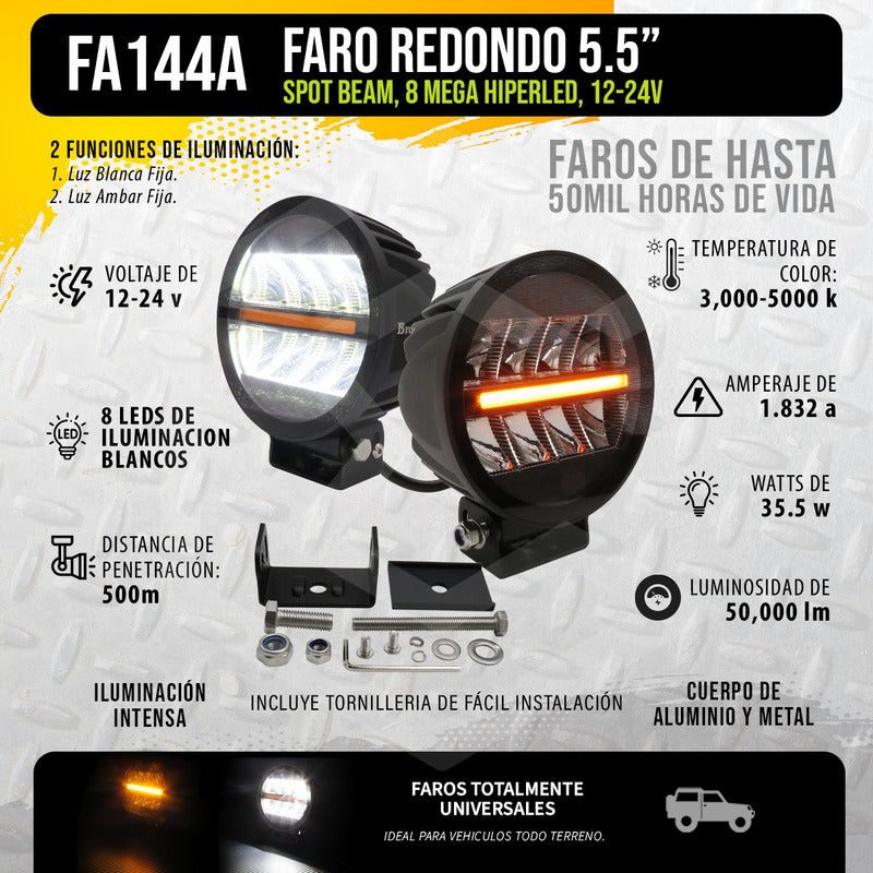 Par Faros Redondo 8 Leds Bicolor Rzr Can Am Atv 35.5w 12-24v