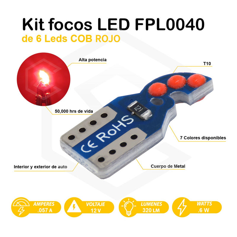 Kit De 10 Focos De Pellizco T10 6  Leds Cob Alta Potencia
