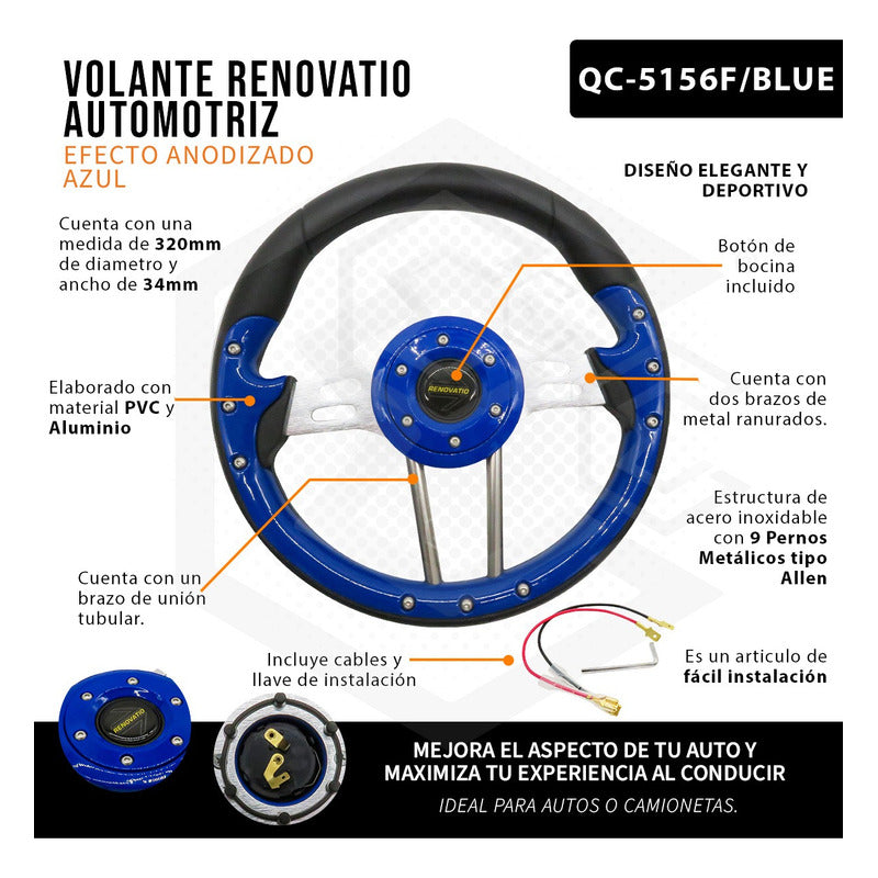 Volante Deportivo Universal De Metal Brazos Con Ranuras
