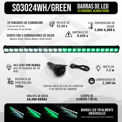 Barra 432 Led 19 Funciones 24 Módulos Bicolor Estrobo 12-24v