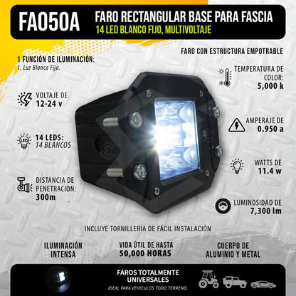 2 Faros Empotrable Fascia 14 Led Blanco O Ambar Fijo 12-24v