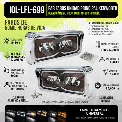Par Faros Unidad Principal Kenworth T800 T600 W900 Pestaña Ambos Lados