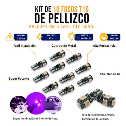 Kit De 10 Focos De Pellizco T10 5  Leds 5050 Alta Potencia