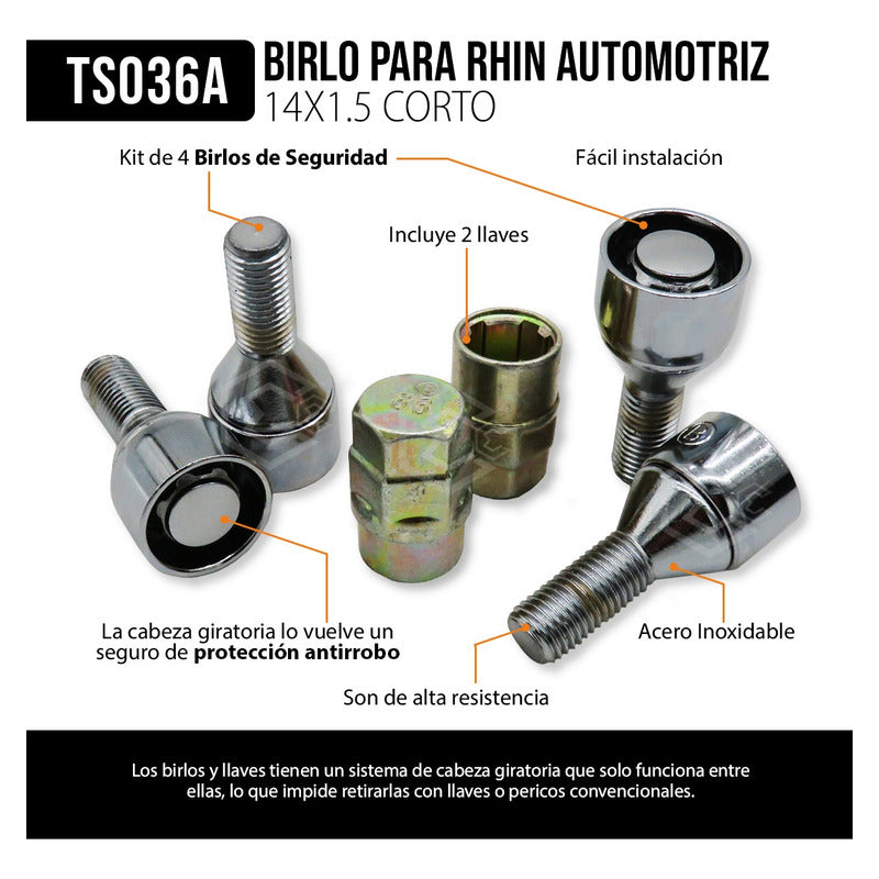 Juego De Birlos Seguros Para Rines Con 2 Llaves 14x1.5 Corto