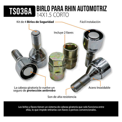 Juego De Birlos Seguros Para Rines Con 2 Llaves 14x1.5 Corto