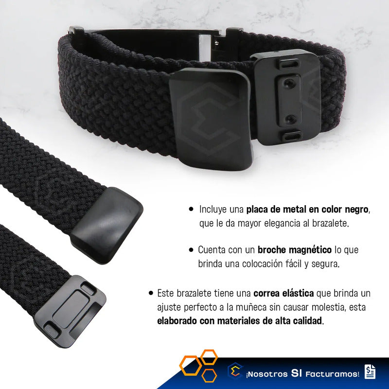 Pulsera Brazalete Identificación De Emergencia Grabado Láser Negro